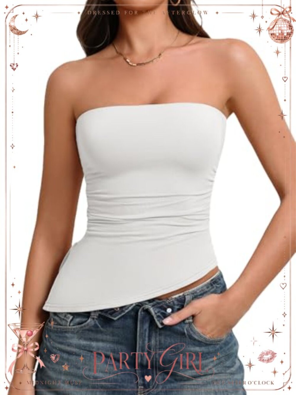 Strapless Bandeau Tube Top Ruched Asymmetrical Crop Tank Y2K Summer